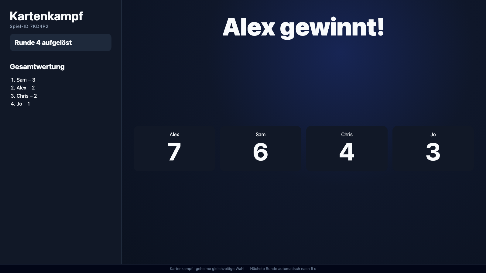 Infoscreen nach dem Reveal