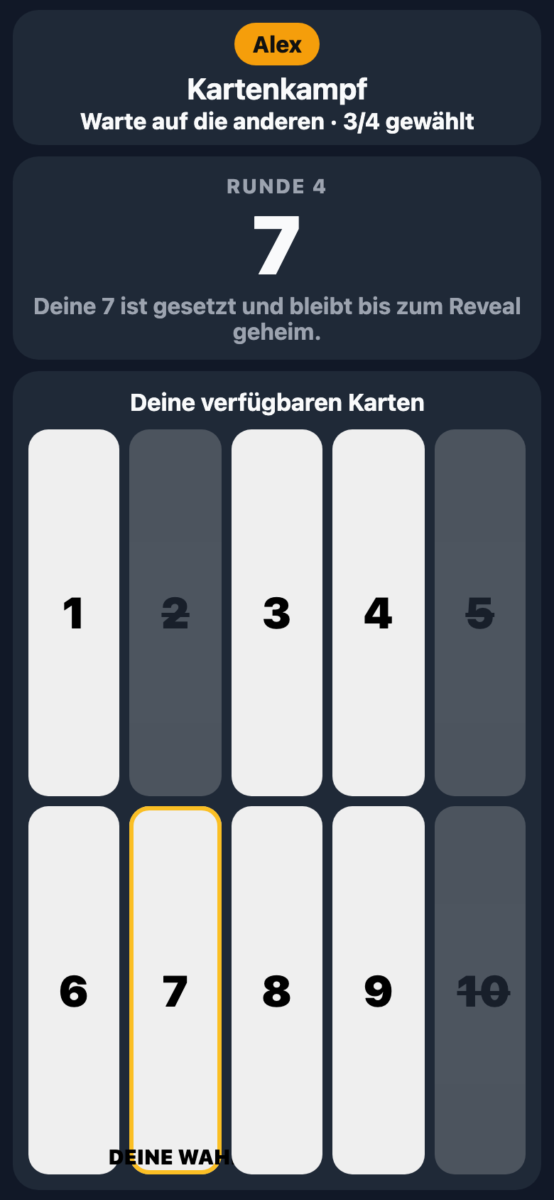 Spieler wählt geheim eine Karte
