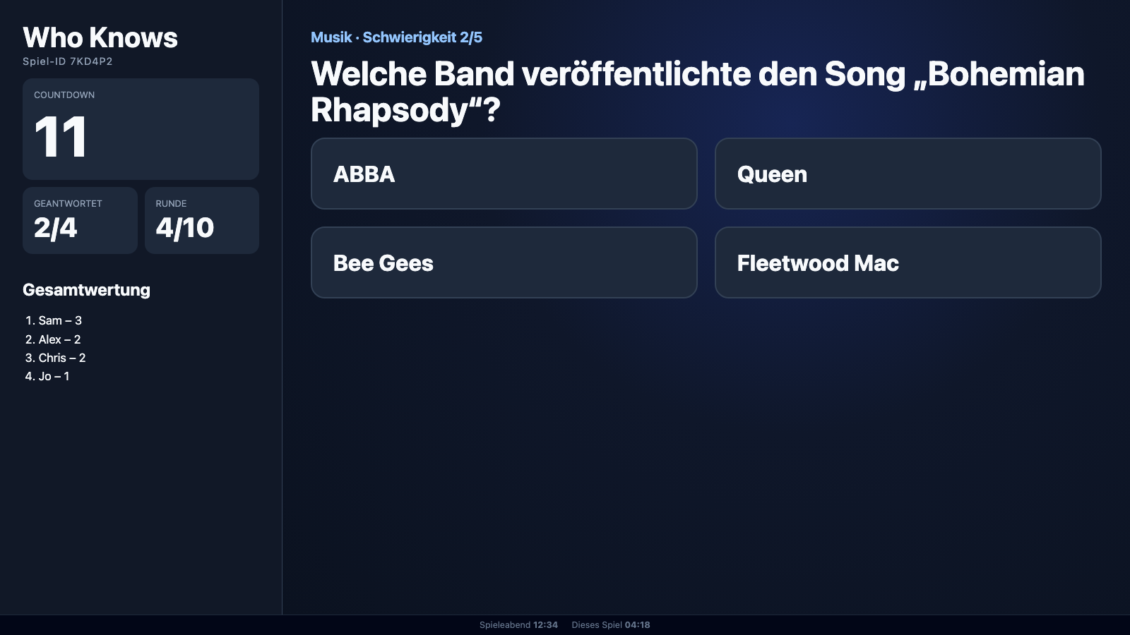 Who Knows – Frage auf dem Infoscreen
