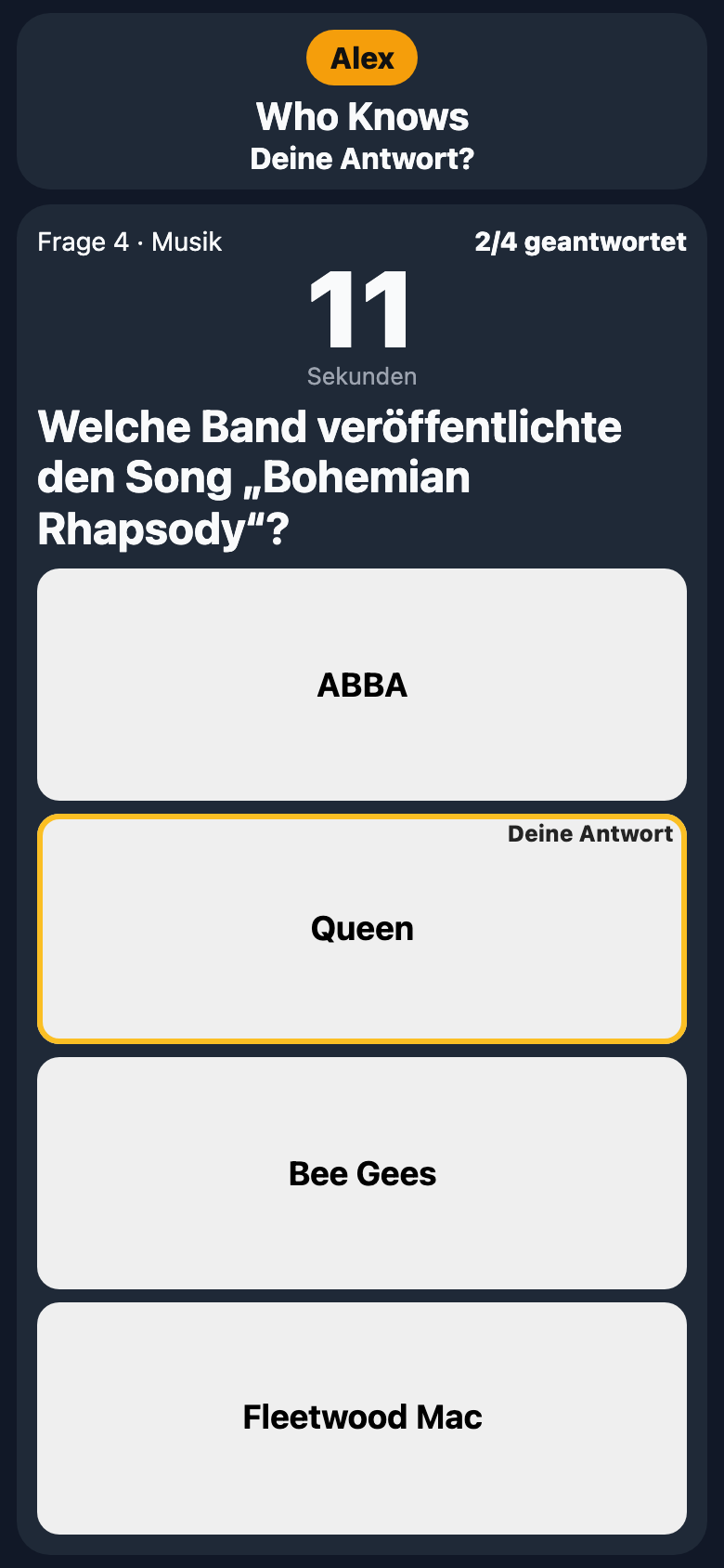 Who Knows – Spieler beantwortet eine Frage